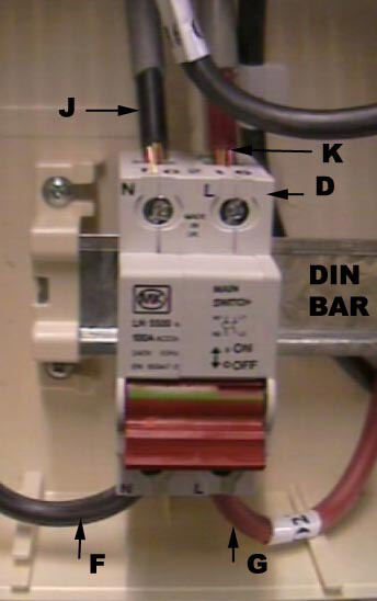 Main double pole isolation switch on din bar