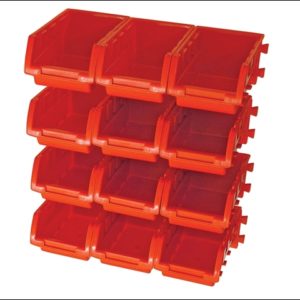 12 Plastic Storage Bins with Wall Mounting Rails