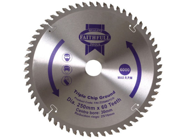 TCT Circular Saw Blade Triple Chip Ground 250 x 30mm x 60T NEG