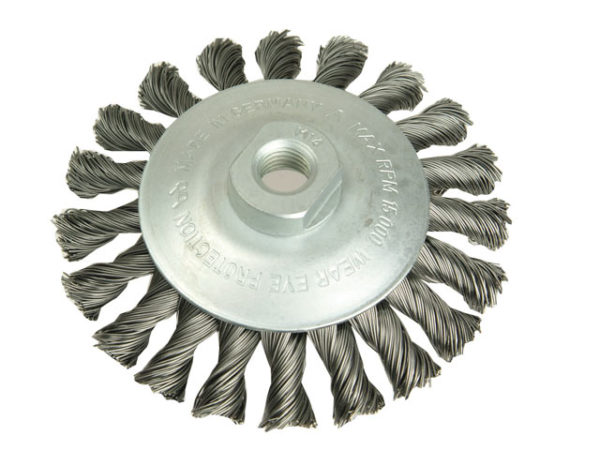 Conical Knot Brush 100mm M14 Bore 0.50 Steel Wire