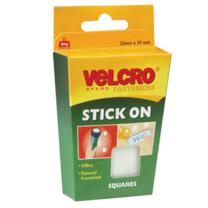 VELCRO® Brand Stick On Squares 25mm White Pack of 24