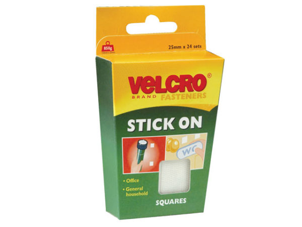 VELCRO® Brand Stick On Squares 25mm White Pack of 24