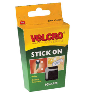 VELCRO® Brand Stick On Squares 25mm Black Pack of 24