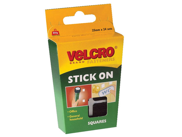 VELCRO® Brand VEL60236 VELCRO® Brand Stick On Squares 25mm Black Pack 24 