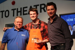 George Clarke and Mike Edwards presenting the DIY Dad of the Year award at the Ideal Home Show