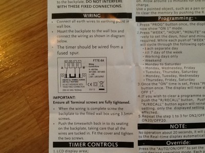 Wiring instructions for new timer