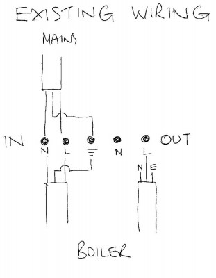 This is my sketch of the existing connections between the boiler and the faulty mechanical timer.