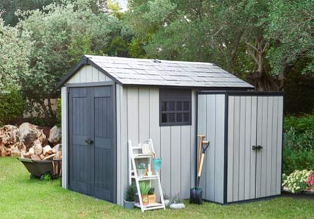 Keter shed with external tool store