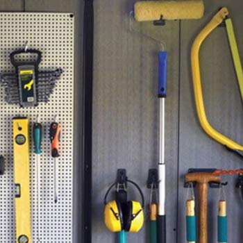 Tools hung on Keter shed wall
