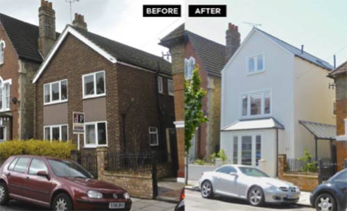 Before and after rendering a house