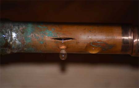 Burst copper pipe