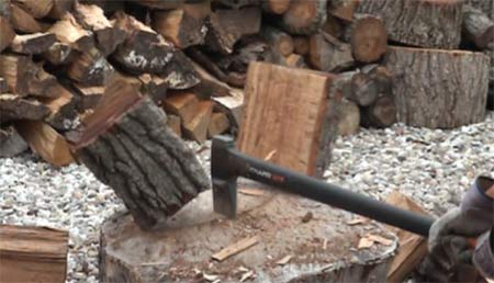 Chopping wood with an axe