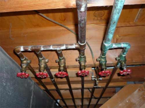 Copper pipes and stop valves