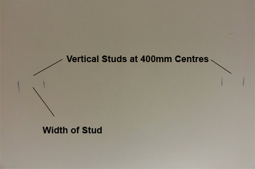 Timber stud positions in wall