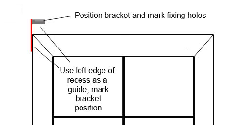 Measure and mark bracket position from edge of window recess