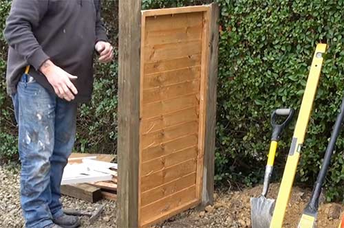 Second post for wheelie bin store fixed in place