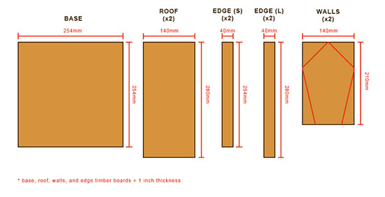 Cutting diagram for bird table with feeder