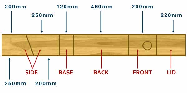 All required cuts for bird box marked on to timber