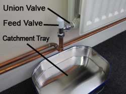 Radiator Feed and Union Valves with catchment tray