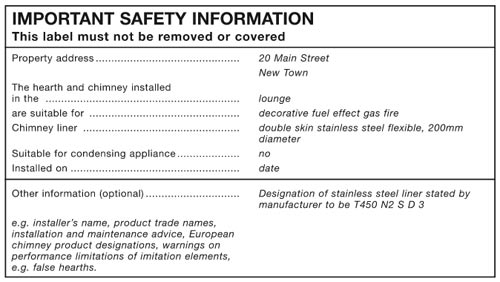 Notice for flues and hearths