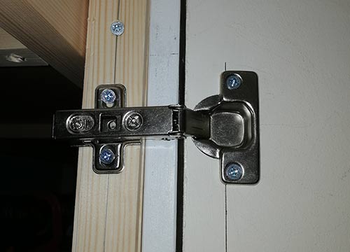 Concealed hinge fixed in place on door and frame