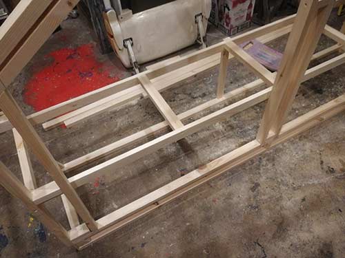 Shelf bracing and frame supports fixed in place