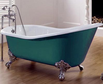 Cast iron bath with taps on standpipes