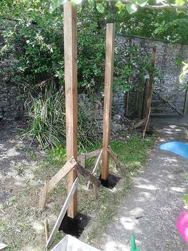 Chicken run entrance posts installed and levelled