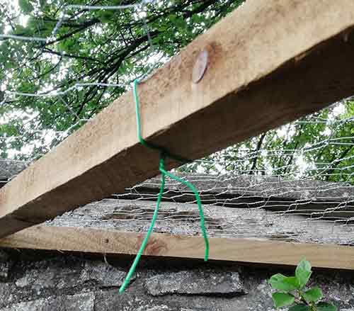 Garden wire used to secure chicken wire to timber