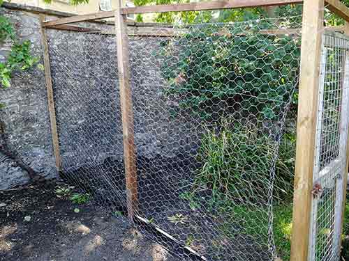Chicken wire hanging on nails in position
