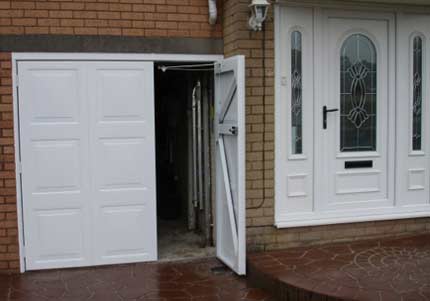 Side hinged garage door