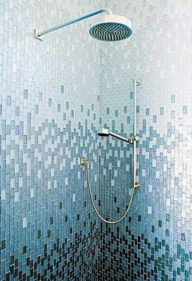 Creative mosaic tiled shower cubicle