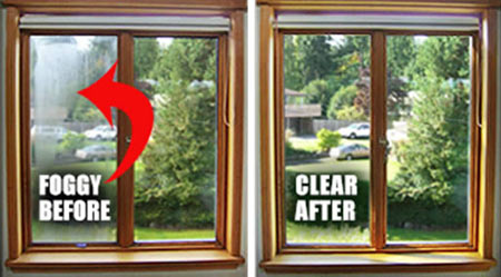 Before and after reparing a double glazed unit