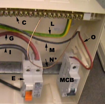 Live connected to MCB with neutral going to RCD neutral terminal block