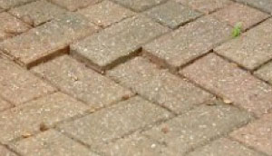 Sunken bricks in a block paved path