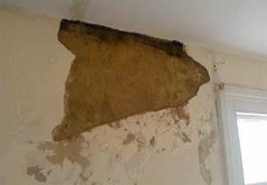 Strip any damp plaster away and allow the walls surface to dry out