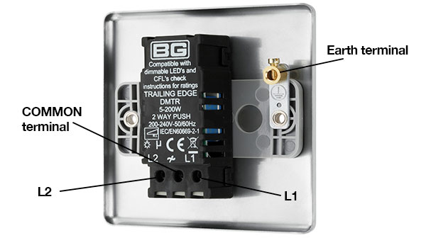 Terminals on rear of dimmer switch faceplate