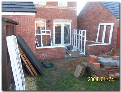 DIY conservatory base layed and dwarf wall constructed