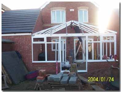 Conservatory roofing bars fixed into place ready for roofing