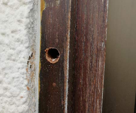 Hole drilled for push button wires