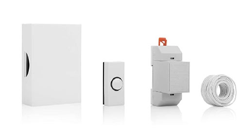 Mains hard wired door bell with wired push button unit