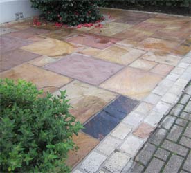 Coloured paving slab driveway