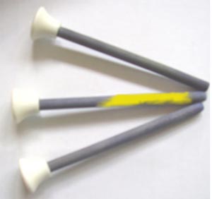 The dye on the sensor stick turns yellow when it is exposed to Dry Rot