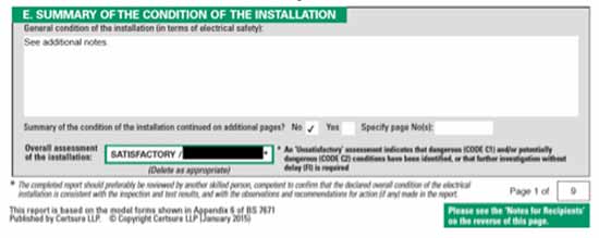 EICR test confirmation