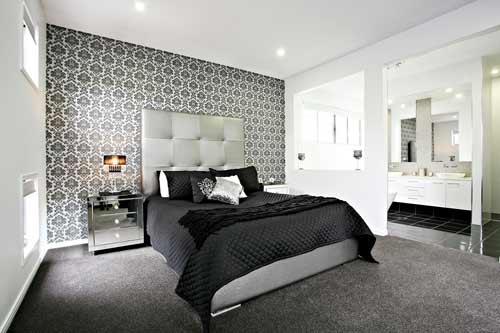 Grey patterned wallpaper feature wall