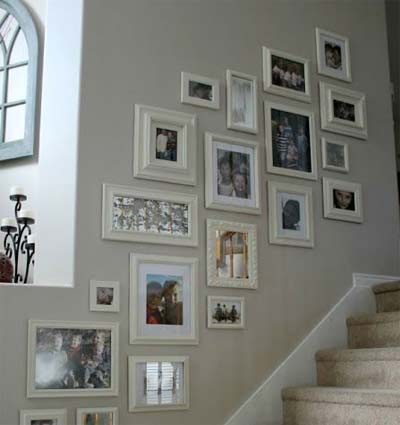 Picture wall running up stairs