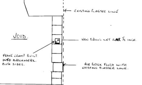 Fire Place bricked up showing new bricks added and also position of air brick