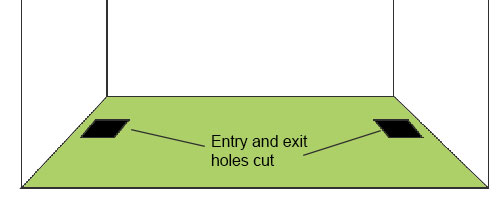 Entry and exit holes created for cable and fishing tape