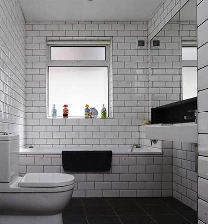 Bathroom tiled floor to ceiling