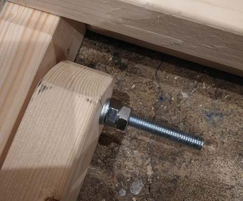 Workbench leg fully bolted in place